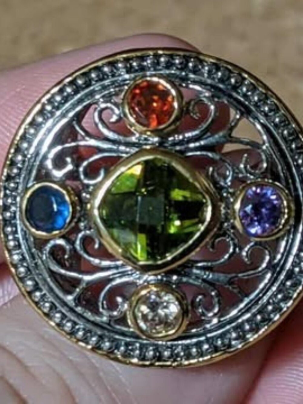 MULTICOLOR GEMSTONE SILVER STATEMENT RING SIZE 7
